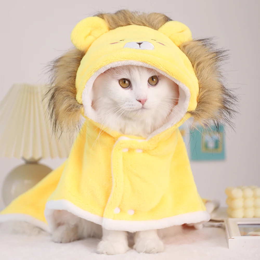 Factory Wholesale Hoopet Cute Lion Faux Fur Dog Cat Cape Hoodie Coat Clothes