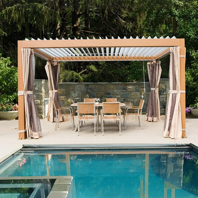 3x4 Bioclimatic Sliding Louver Aluminum Terrace Roof Electric Open Outdoor Pergola with LED Sunshade and Optional Plastic Frame