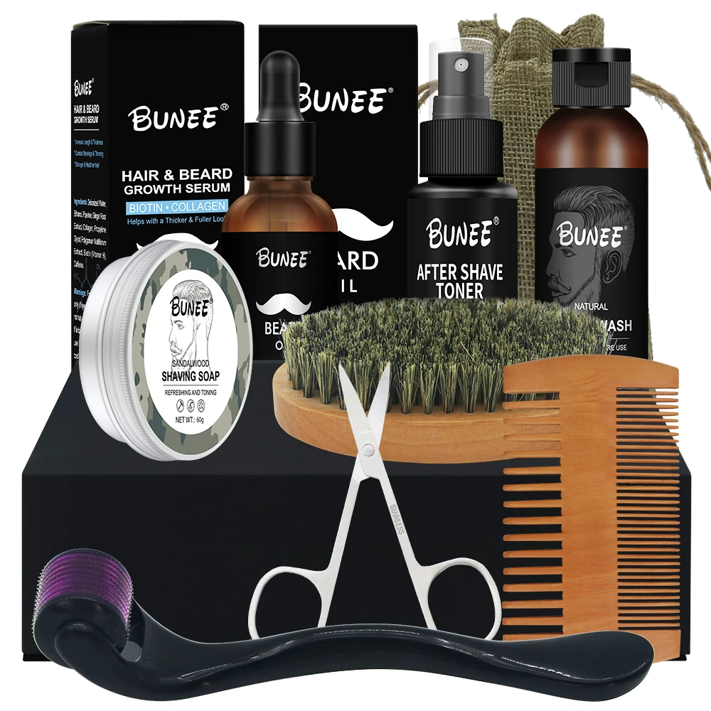 custom care beard growth kit beard oil wash balm scissors razor brush beard comb mens grooming kit