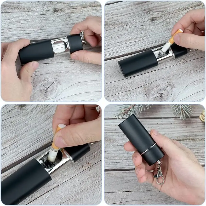Custom Logo Portable Ashtray with Lid, Metal Outdoor Travel Ash Trays Pocket Ashtrays with Key chain for Cigarettes