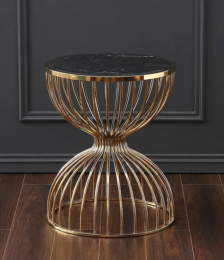 
Hotel Living Room Furniture Rose Gold Stainless Steel Frame Round Wire Side Table End Table 