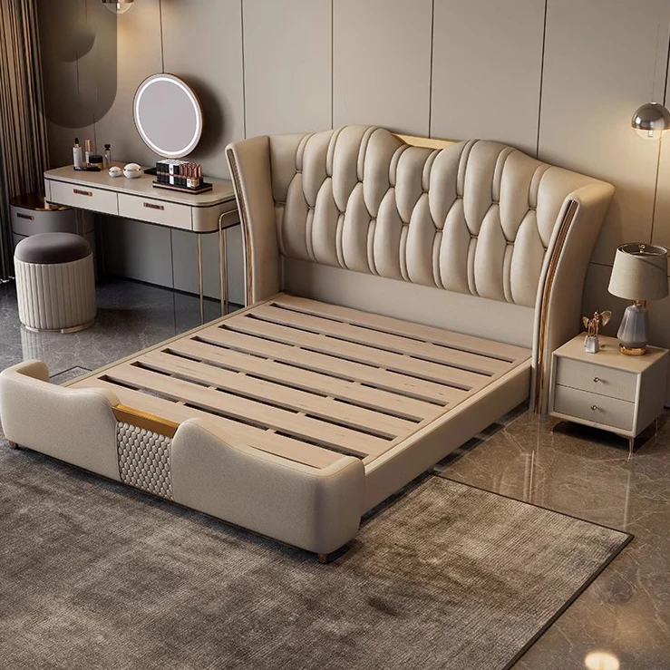Leather Bed Frame Queen Size King Size Bed Modern Luxury Italian Leather Bed Room Set Queen Size Bedroom Furniture