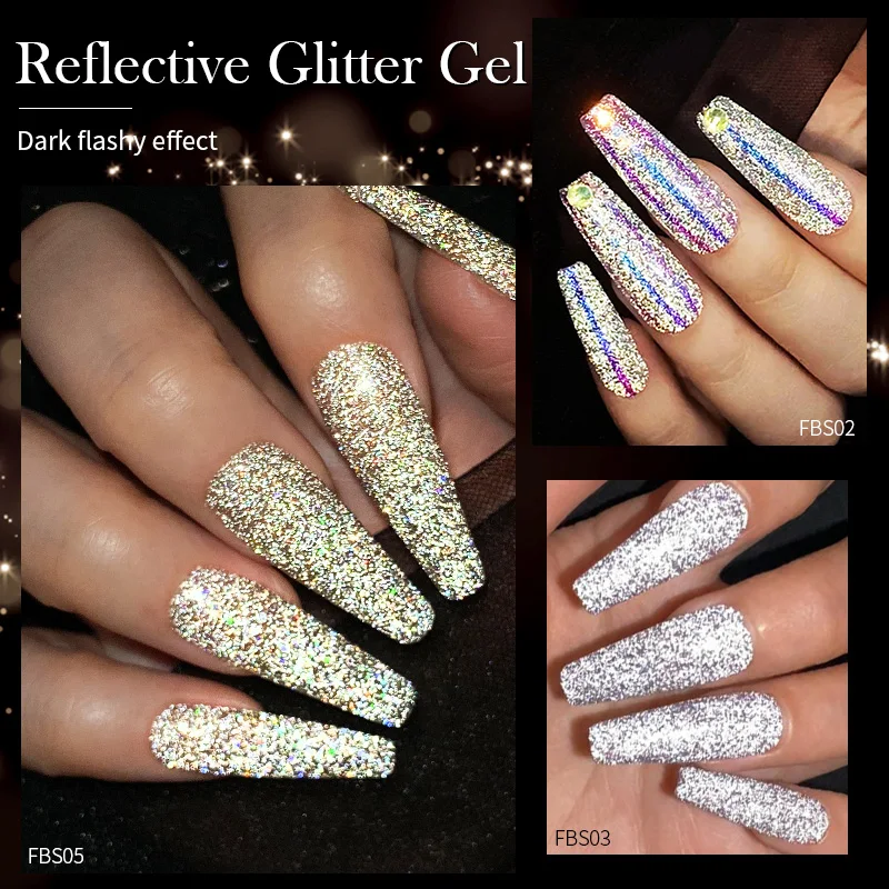 BORN PRETTY PRO 15ml Black Blue Neon Red Reflective Glitter Disco Gel Nail Polish Sparkling Gel UV Ongle Professionnel