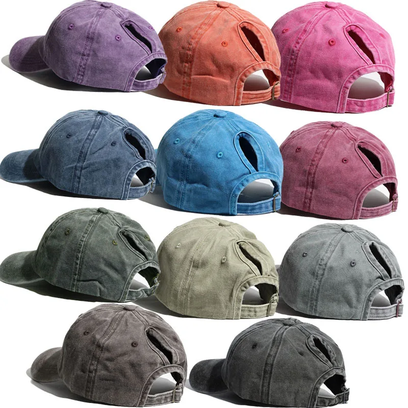 hot selling washed horse tail baseball cap, retro soft top casual duck hat, customizable logo