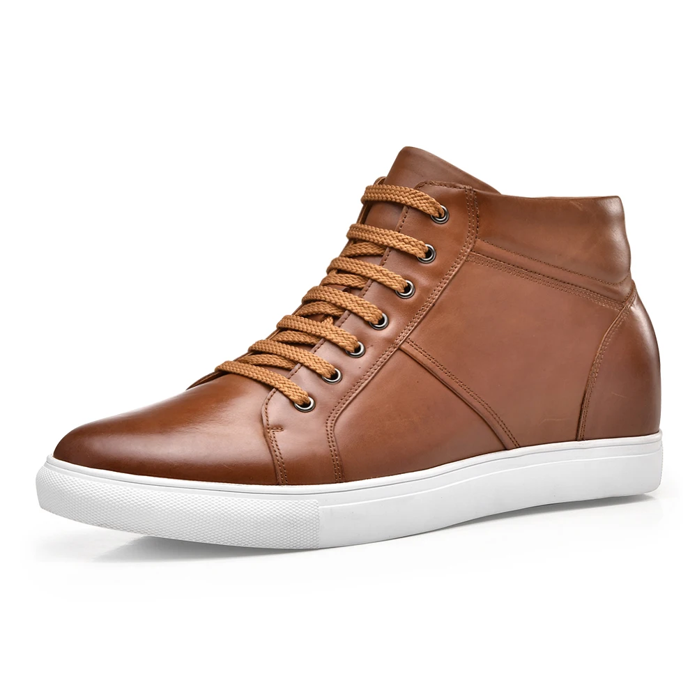 Factory brown invisible elevator boots for mens leather shoes boots height increasing shoes