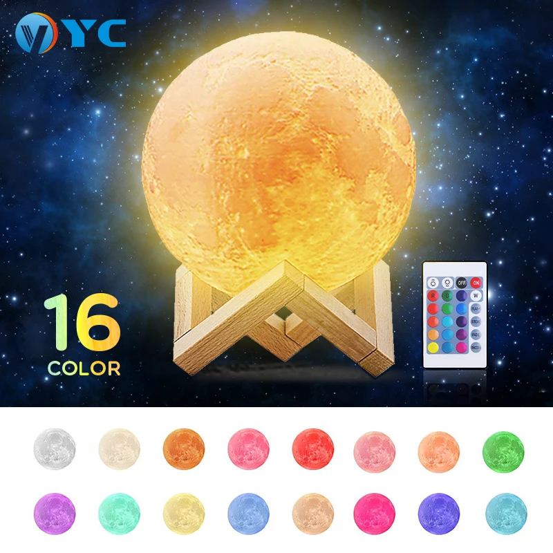 16 Color USB 5V RGB Living Room Decoration Night Lighting 8CM 10CM 12CM 15CM 18CM 20CM 3D Moon Magnetic Floating Table Lamp