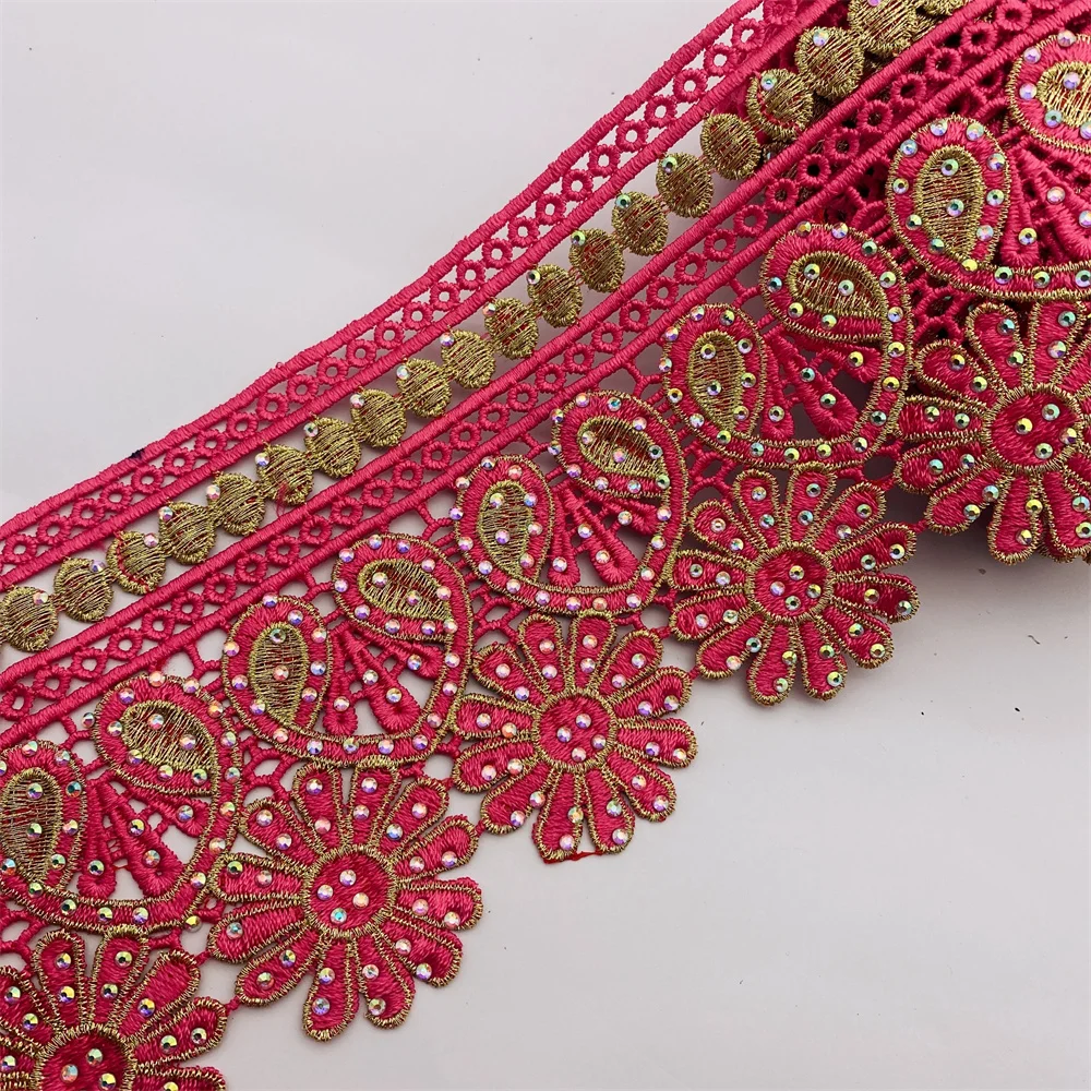 Golden Knit 12cm Width 3d Flower Polyester Lace Embroidery African Lace Trim