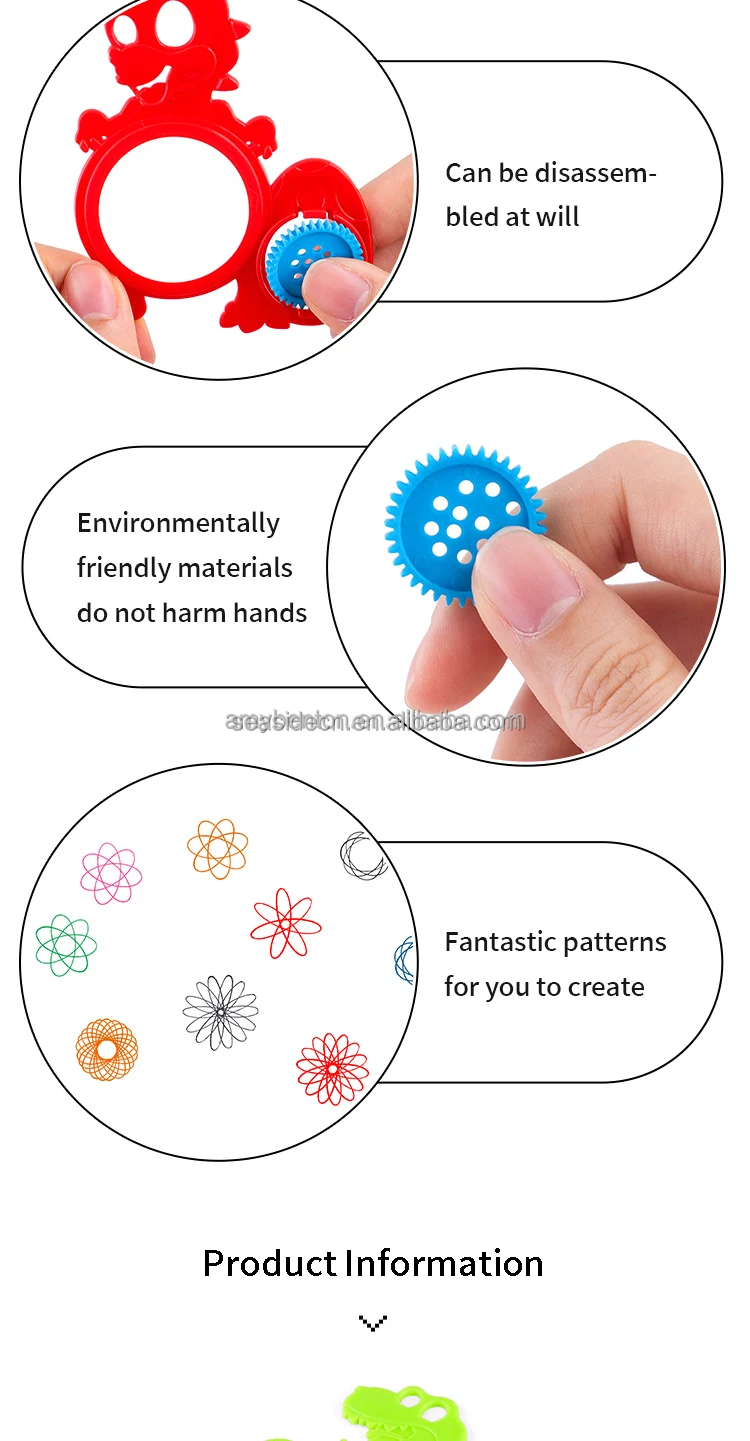 2024 Spiral Art Drawing Kit Dinosaur Spiral Shape Spirograph Plastic Stencil Assortment Ruler Drawing Template for kids