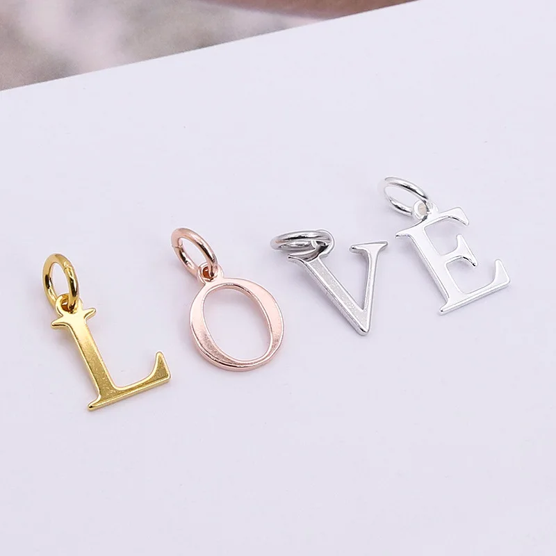 18K Gold Plated Polished Initial Letters Pendants 925 Sterling Silver Capital Letter Charms Pendant For Necklace And Bracelet