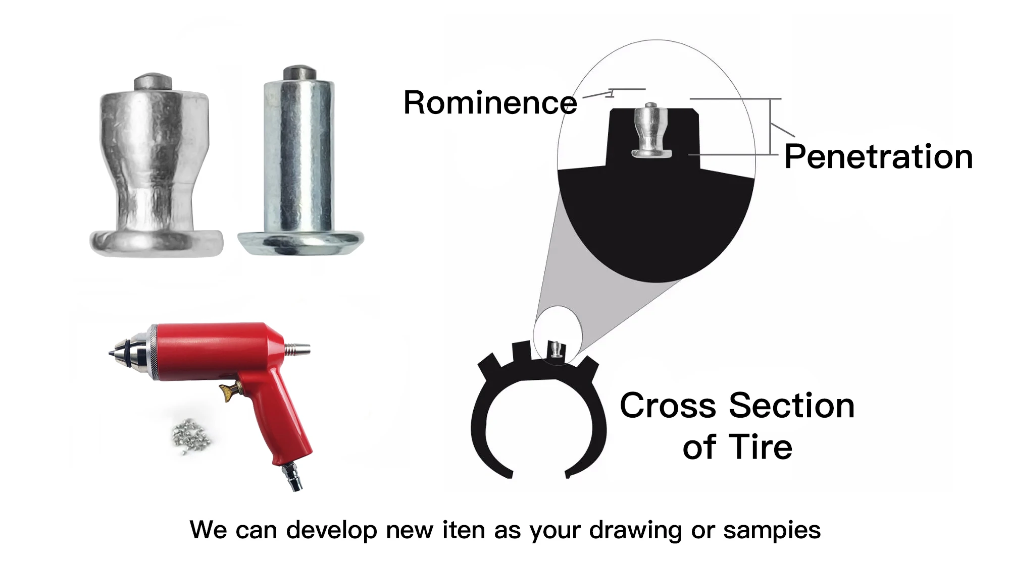 jx9-12-1 1000pcs 12mm carbide tire studs for Forklift and Off-Road Vehicle
