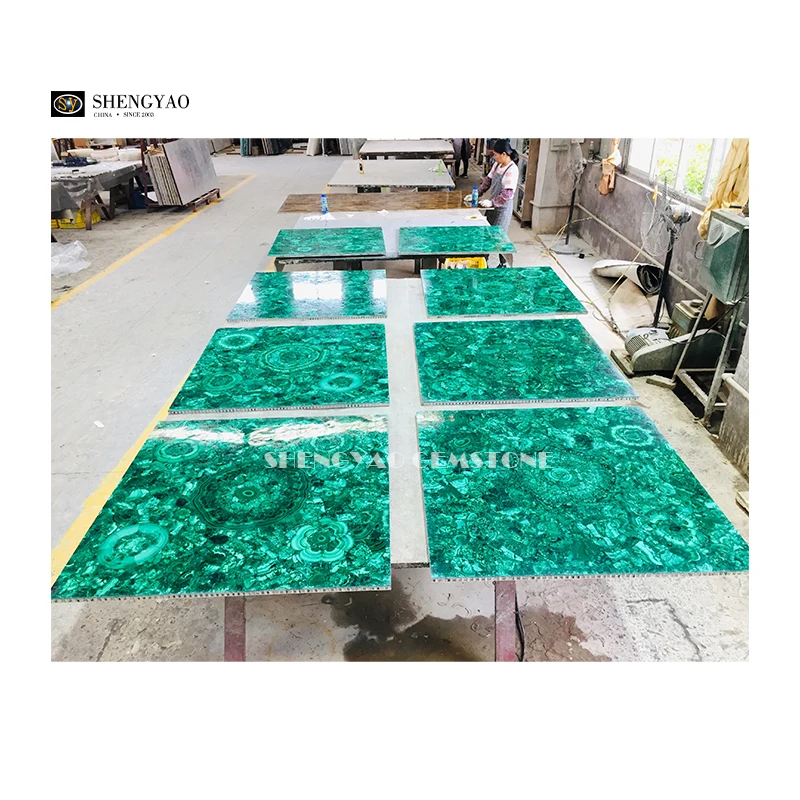 Luxury Design Flower Pattern Big Slabs Semi Precious Stone Panels Green Malachite Slab And Tiles