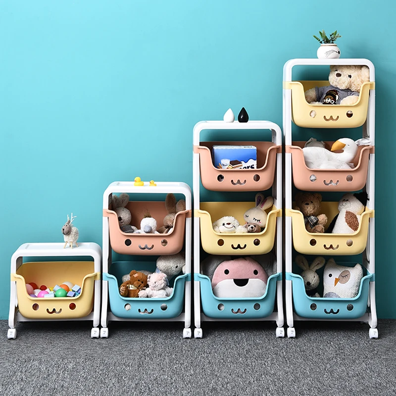  Домашний DIY 1- 4 слойный пластиковый стеллаж для хранения детских игрушек с колесами органайзера игрушечных