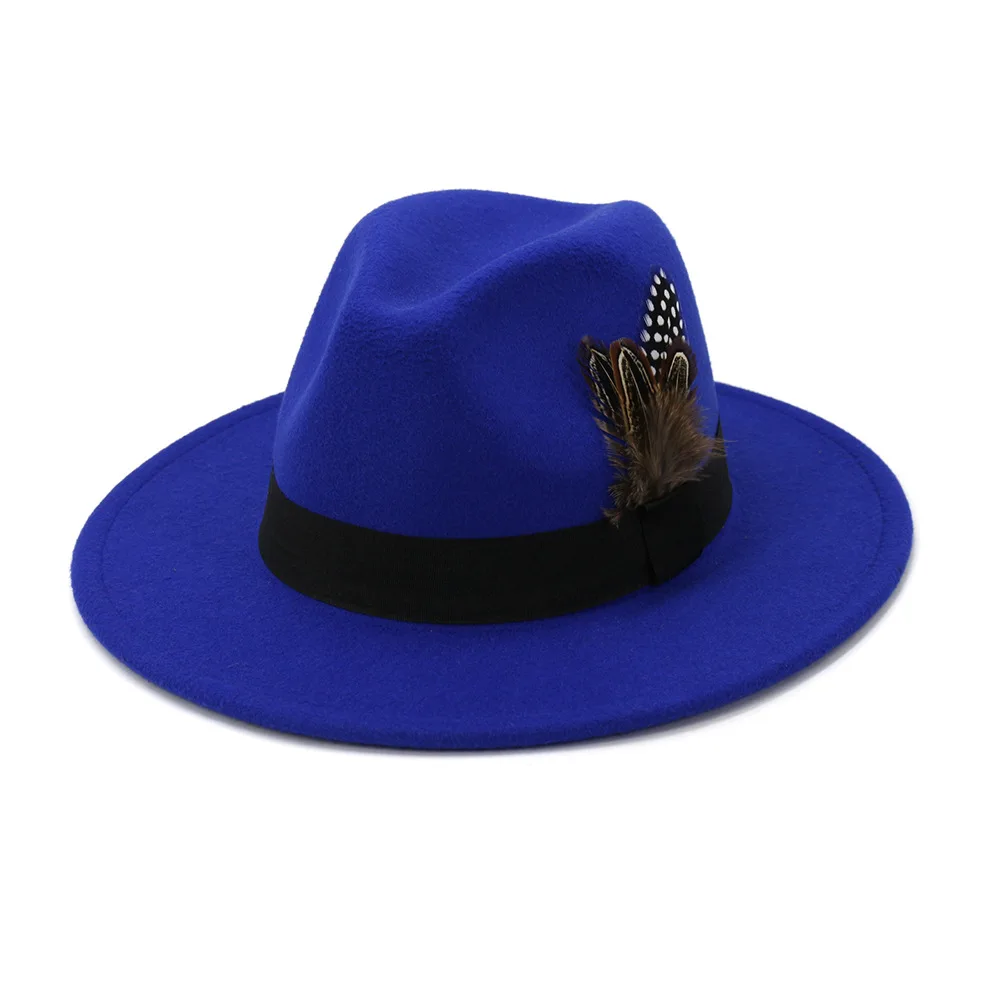 wholesale High Quality Vintage Unisex Retro Classic Autumn Winter Warm Feather Wool Fedora Hats for Women