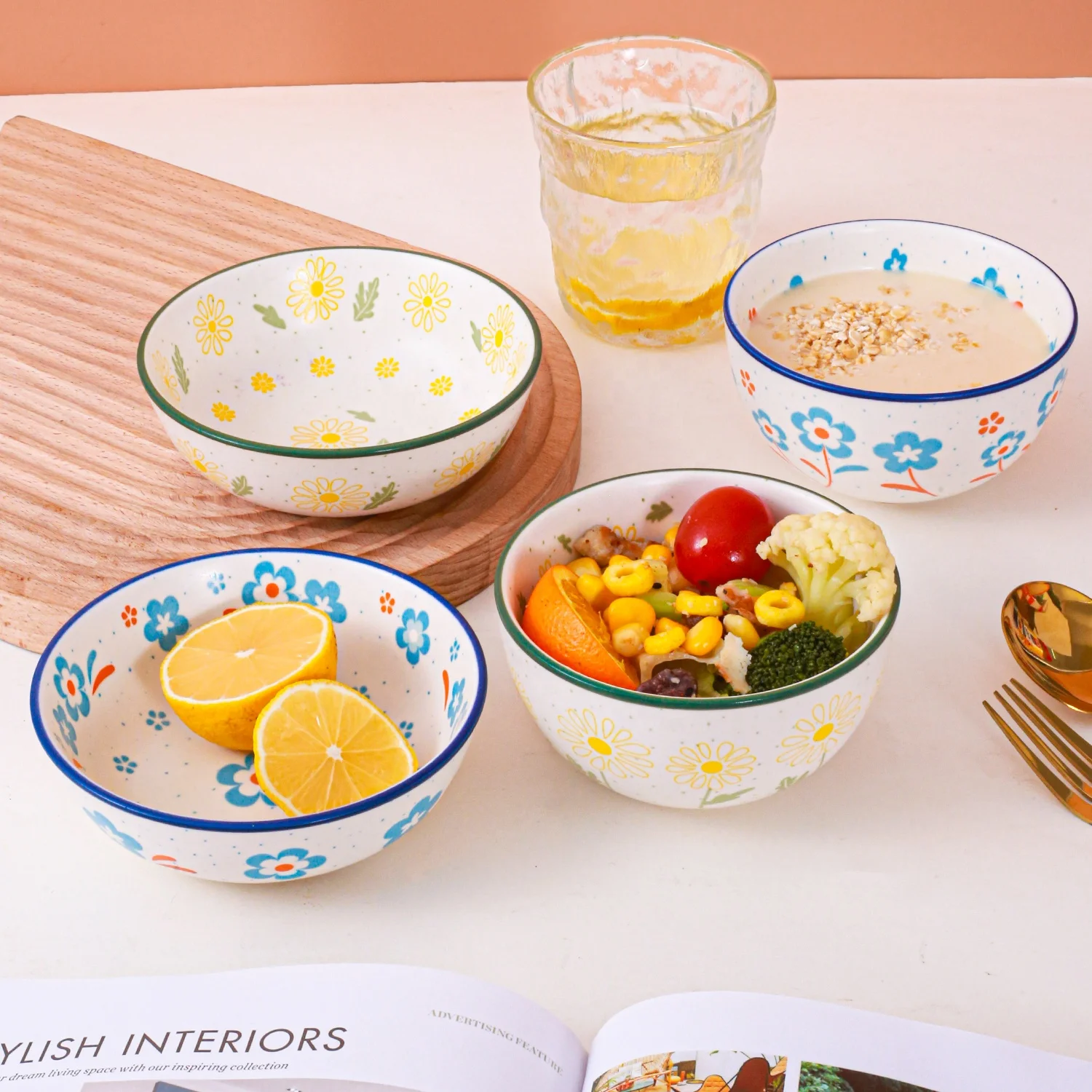 Creative Bowl Lovely Hand Painted Cute Fruit Bowl Strawberry Ceramic Bowls Cartoon Tableware  for Salad Soup Cereal