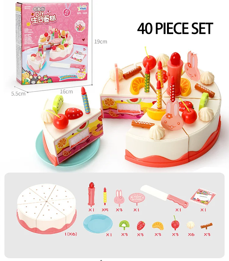 Kids Birthday Party Fake Pretend Cutting Cake Simulation Music DIY Cake Toy with Candles
