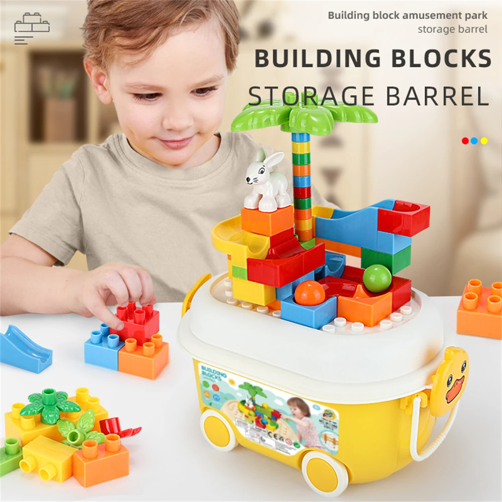 Kids STEM Education DIY Assembly Animal Park Construction Bricks Plastic Zoo Building Blocks Toys With Trailer Storage Box