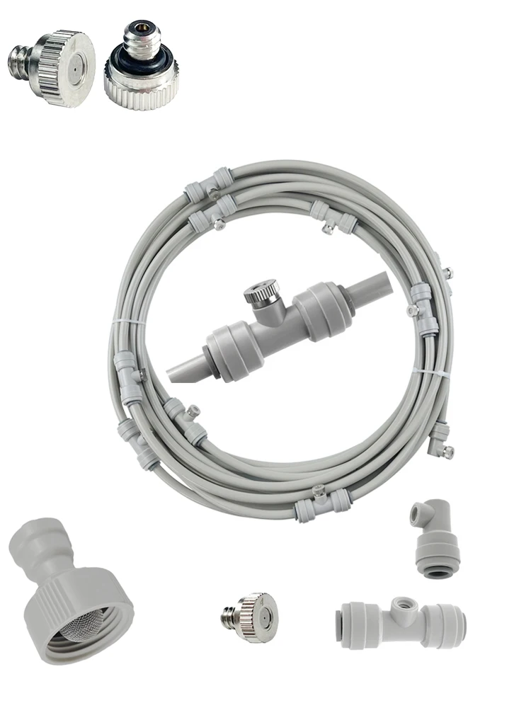 Grey Misting Cooling System Brass Nozzle 10-24 UNC Thread Outdoor Cooling Fog Garden  Water Sprayer Kit 6/9/12/15/18M