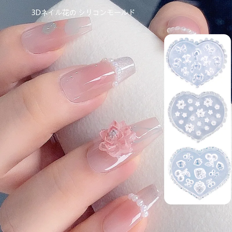 TSZS 3D Flower Leaf Snowflake Bow English Letter Fruit Beauty Nail Art Silicone Mold with UV Gel Polish DIY Nail Tools