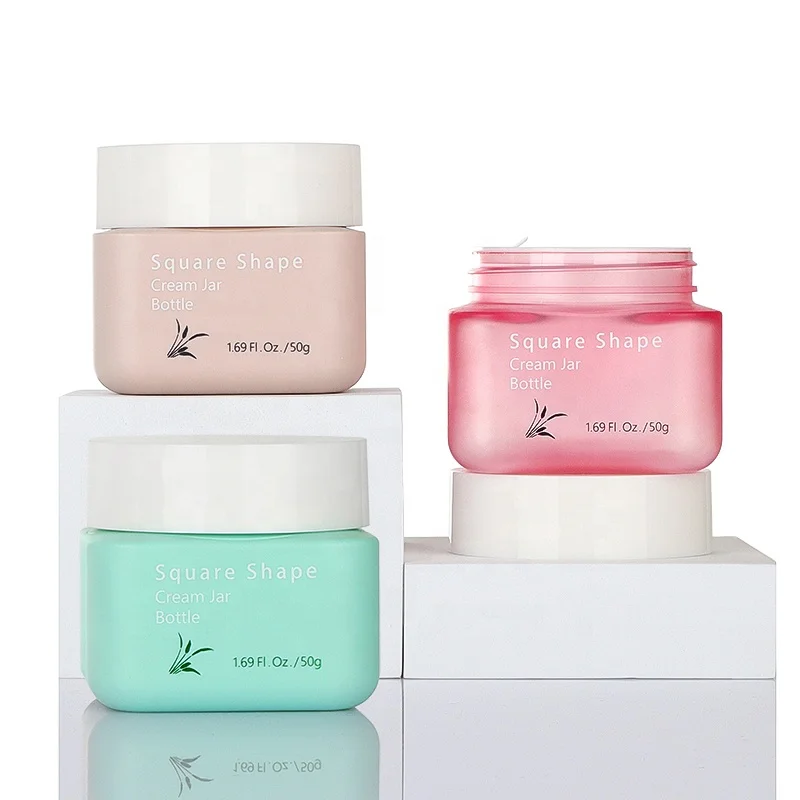 pink green matte customization double wall wide mouth square 50g cosmetic plastic jars for cream with lid