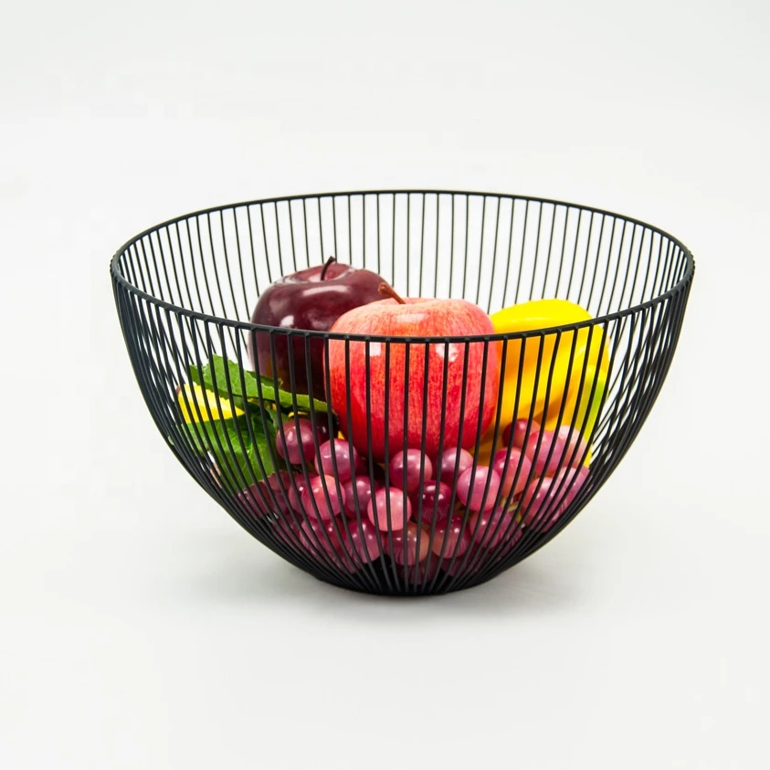 Snack Basket Iron Black Table Organizer Vegetable Mesh Bowl Kitchen Storage Metal Wire Fruit Basket