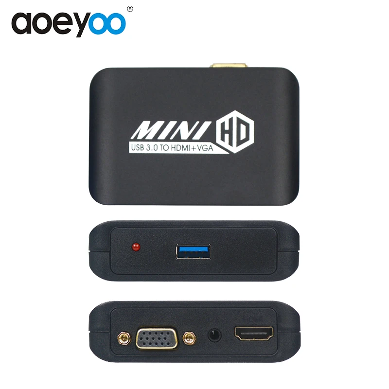 Aoeyoo USB3.0 TO HDMI+VGA Display adapter Built-in Driver Support compatible for Windows systems multi-display 2-in-1