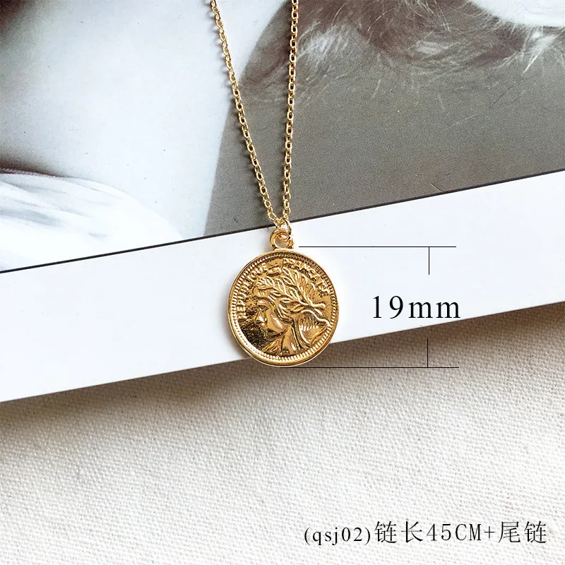 Fashion Roman figures round coin charm necklace for women gifts ancient COINS gold color chain necklace jewelry