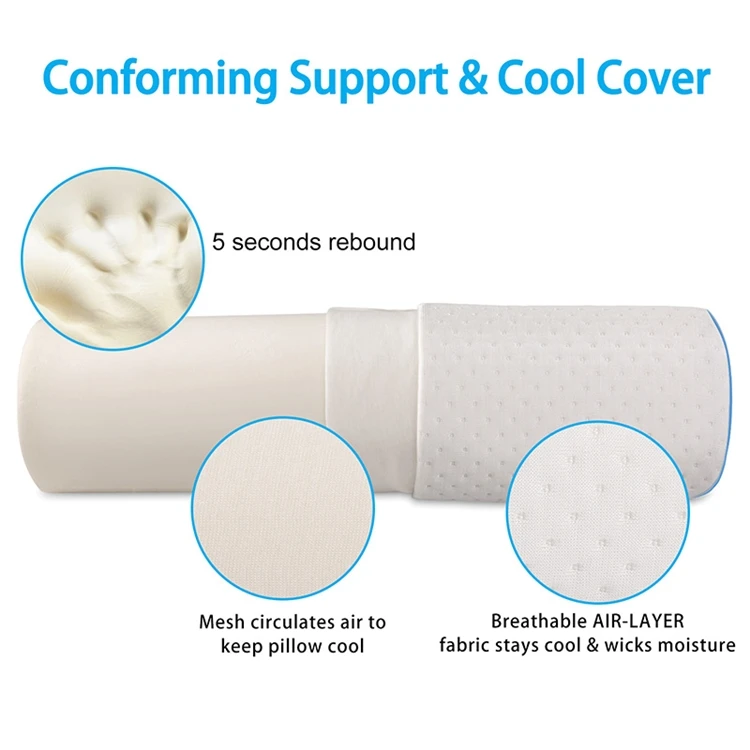 Wholesale Cervical Neck Roll Pillow Cylinder Round Cushion Bolster Support For Sleeping Orthopedic Pillow with White Pillowcase