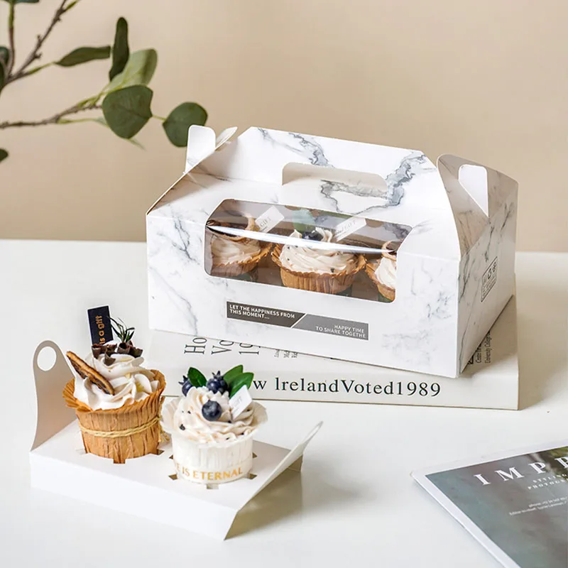 Custom 4 pack 6 pack cupcake box Bread tart packaging Cake box Dessert packaging with window
