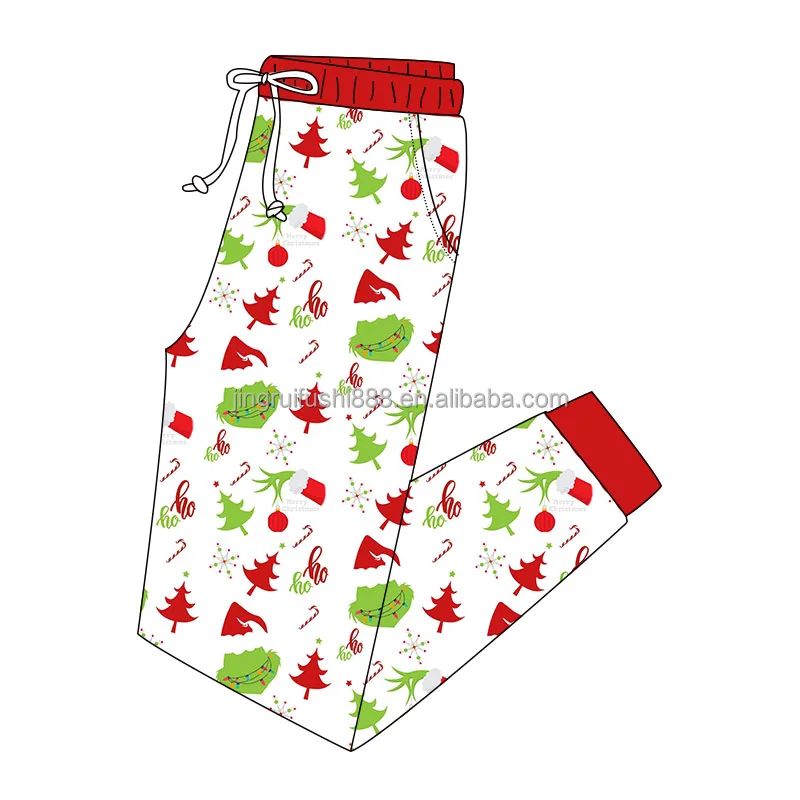 Custom Bamboo Fabric Kids And Adult Jogger Pants Christmas Printed High Elastic Toddler Baby Pocket Pants