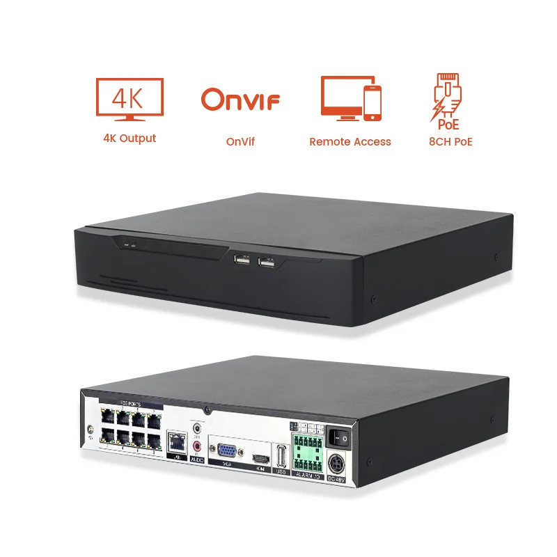 Смарт двойной поток 1 SATA жесткий диск видео рекордер 8MP CCTV 8 каналов PoE nvr 4K IP 4ch 8ch nvr