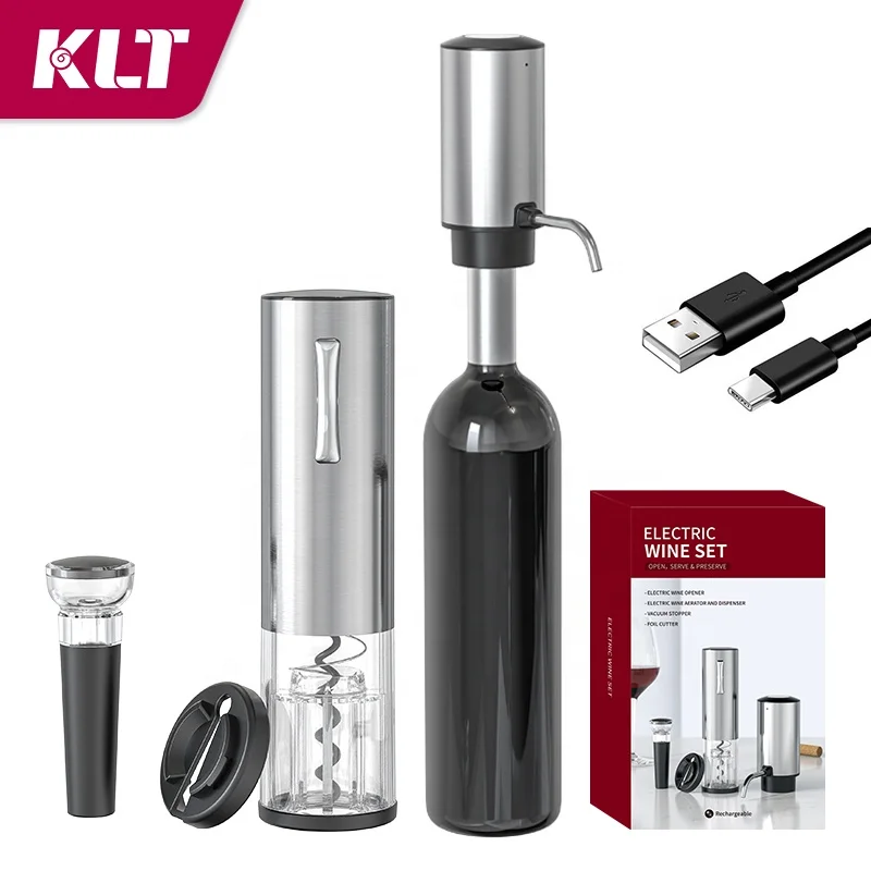 Luxury 5 in1 Rechargeable Wine Gift Set Stainless Steel Electric Wine Aerator and Pourer Wholesale
