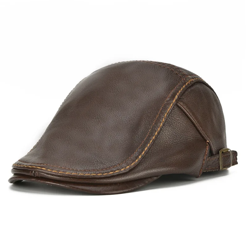 2022 New Arrivals Trend Mens Leather Winter Hats Genuine Hat Brand Newsboy Beret Cowhide