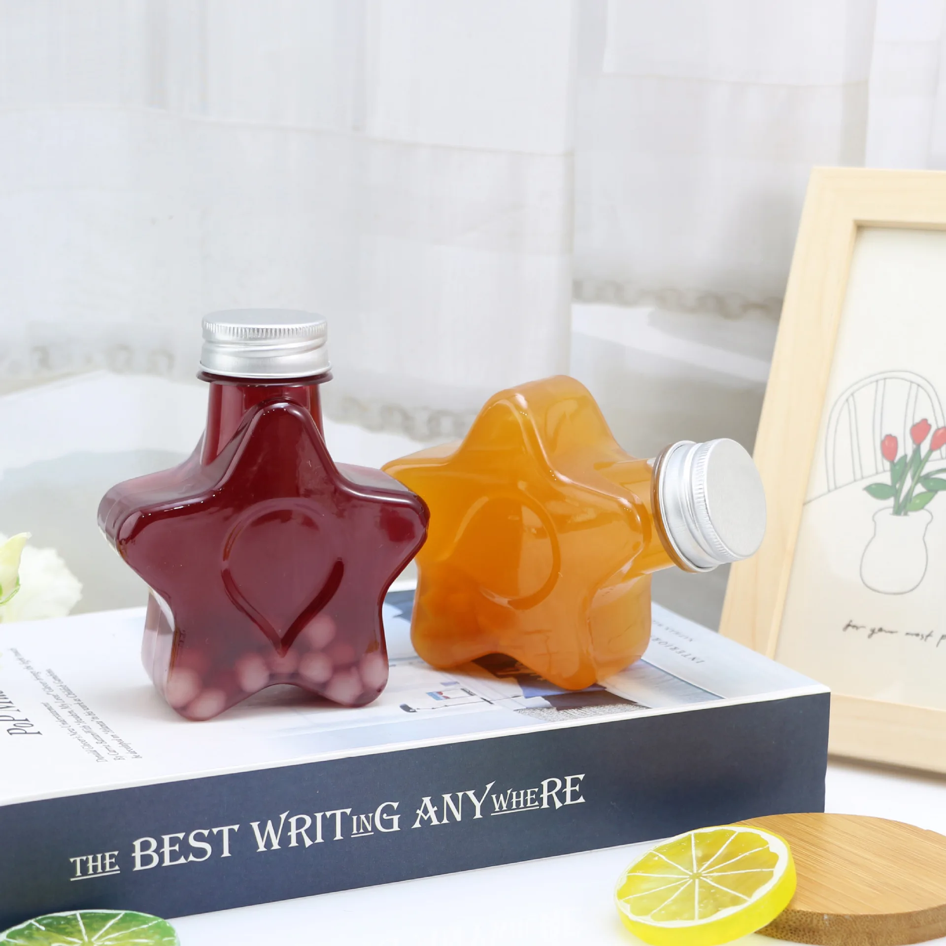 Wholesale Creative Large Mouth Bottle Takeaway Disposable Star shape PET Beverage plastic Milk Tea bottle