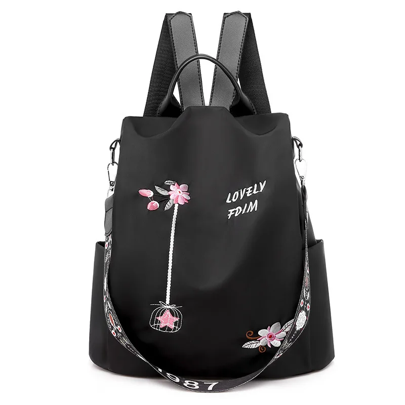 New Flower Embroidery Backpack Fashion Women Oxford Cloth Large Capacity Ladies Backpack Tote School Bags