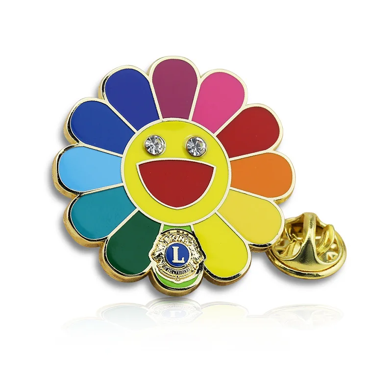 Hot sale custom metal lion club brooch logo personality sunflower hard enamel lapel pin badge