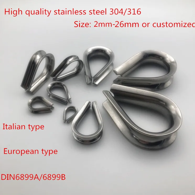 Factory Standard Duty Stainless Steel Wire Rope Thimble Clevice 304 316L Stainless steel wire rope chicken heart ring