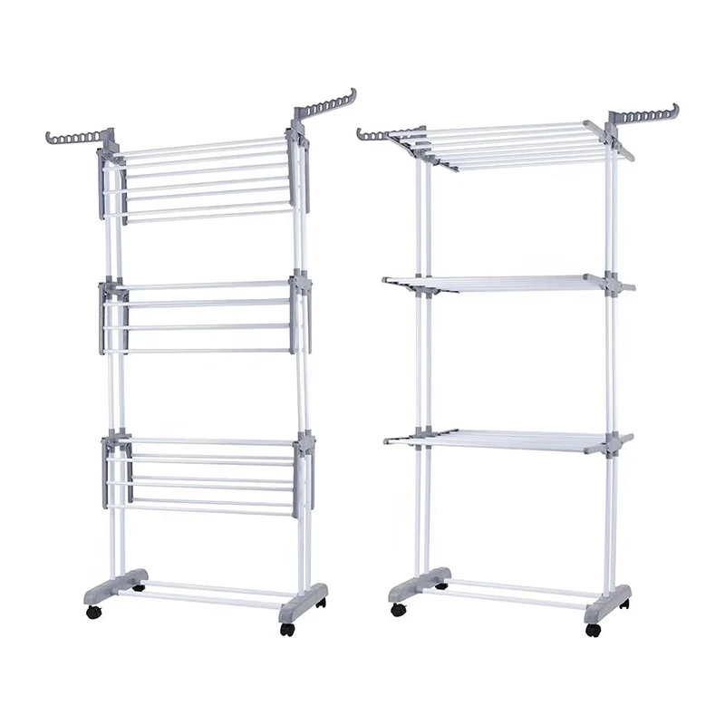 3 Tier Rolling Clothes Drying Rack Folding Laundry Garment Dryer Stand Clothes Horses Rack
