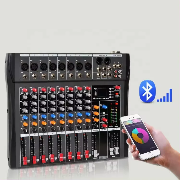 8 Channel Usb Digital Audio Mixer Microphone Sound Mixing Amplifier Built-in 48V High Performance Professional Console Mixer