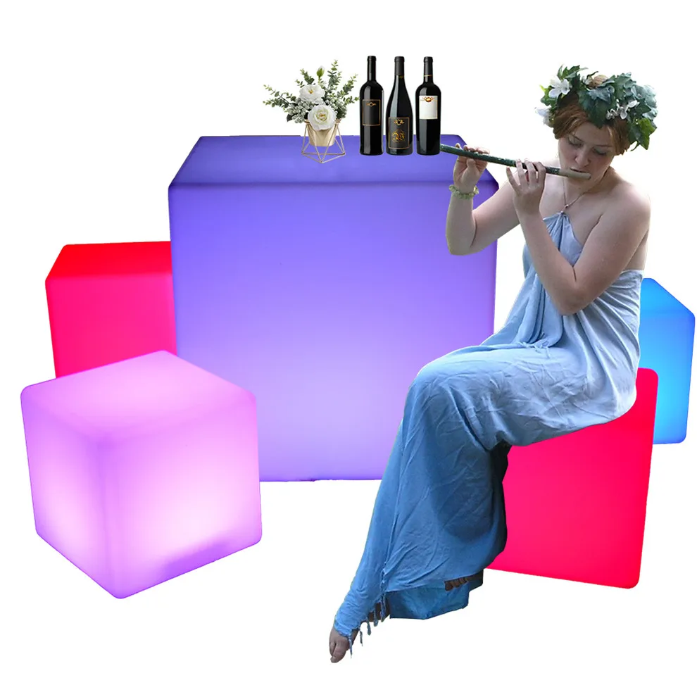 led cube chair /Rechargeable LED illuminated Bar plastic cube led light cube tables and hookah chairs for garden
