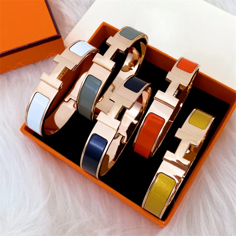 Fashion Stainless Steel H Letter Designer Brand Women Men Enamel Bangle Bracelet