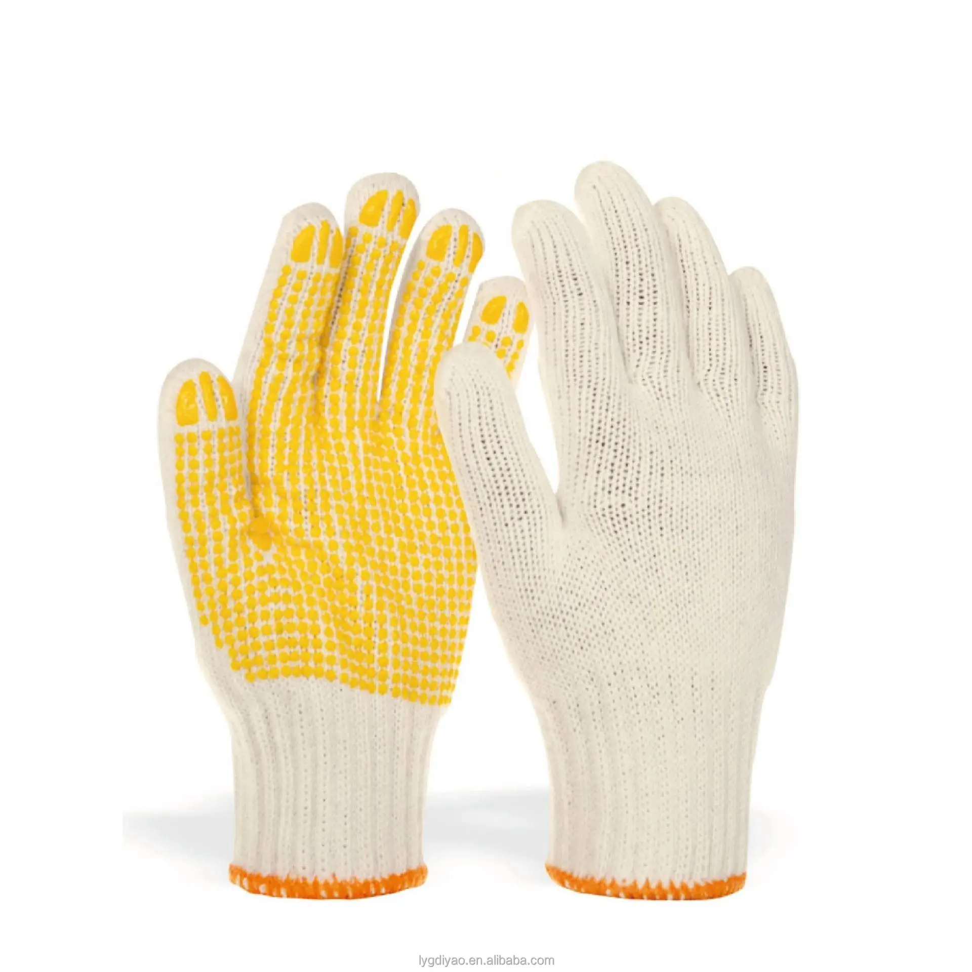 Factory Wholesale Price Single Side Black PVC Dotted Bleach White Cotton Safety Gloves