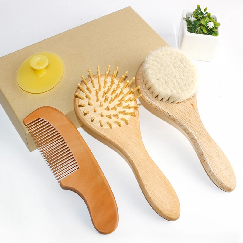 2024 New Wooden Infant Baby Bath Nursery Care Tool Products Grooming Shower Clean Scalp Hair Brush And Comb Set For Newborns