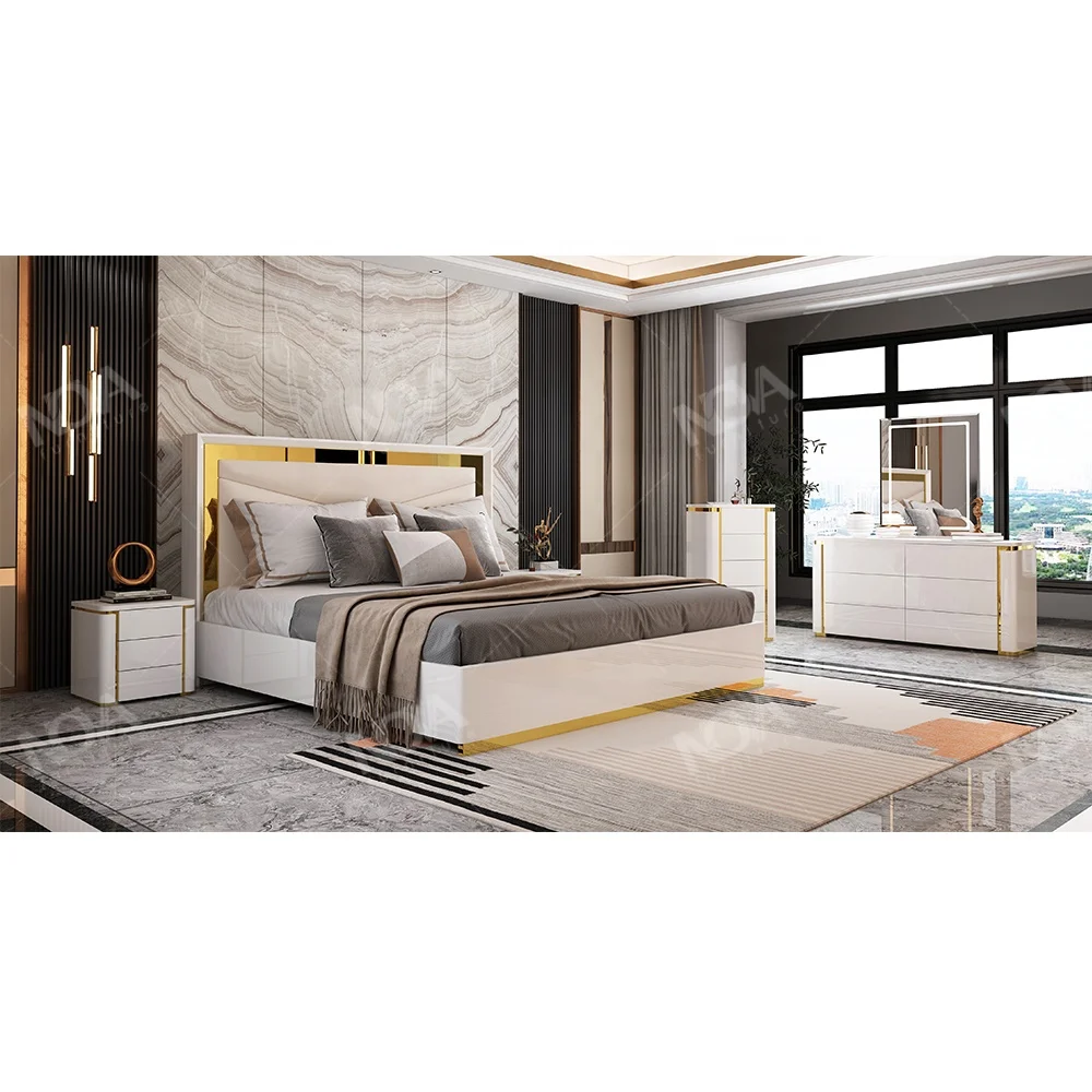 NOVA Modern Luxury Living Room Furniture Set Gold Border Living Room Cabinet Set With TV Cabinet, Coffee Table And Side Cabinet