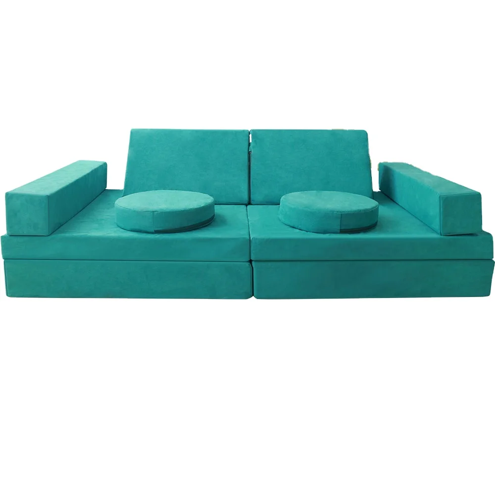 Living Room Children Play Couch With Suede Cover 10pcs Foam Fold Out Sofa Playroom Kids Folding Sofa Bed