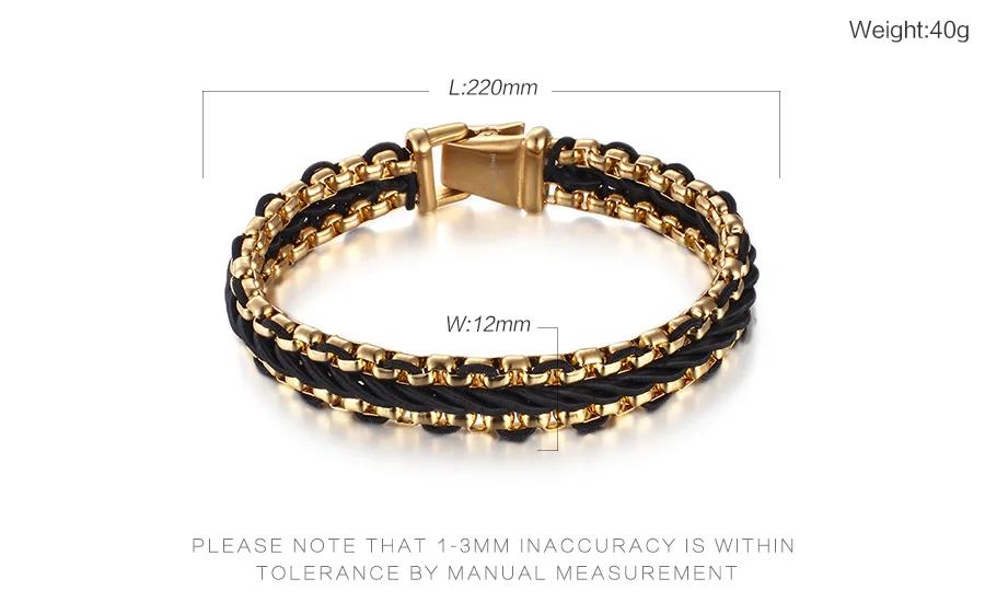 KALEN Fashion Gold Plating Stainless Steel Charm Bangle Leather Bracelet For Men KB76206-BD