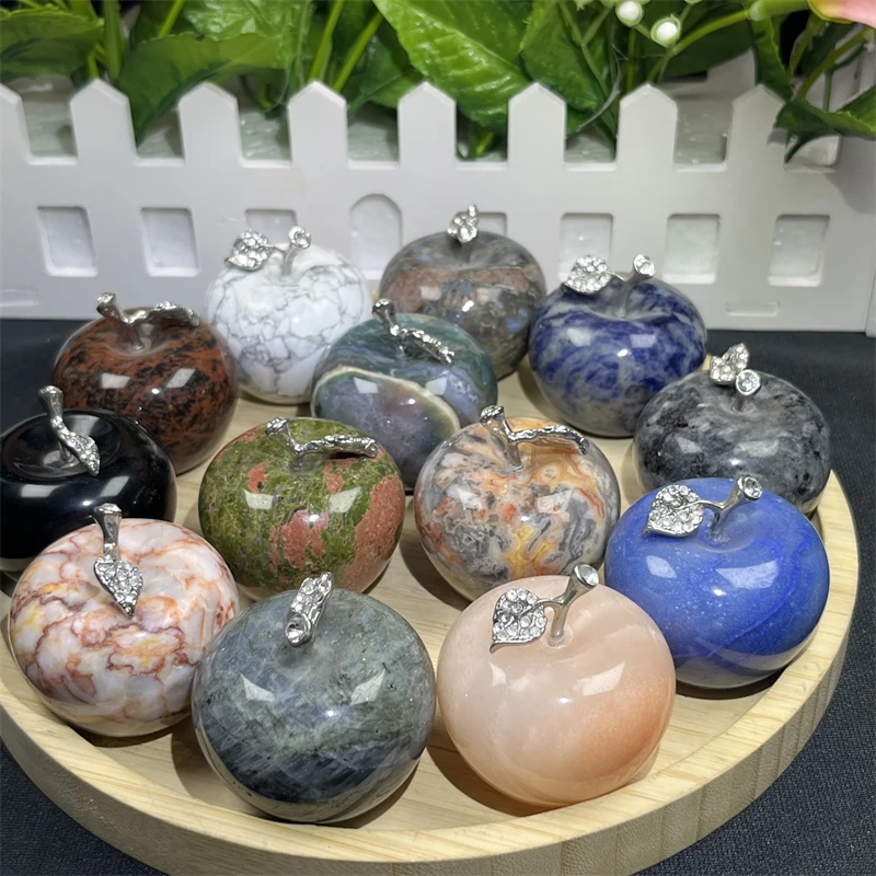 Wholesale natural crystal apple Christmas apple carving black obsidian apple for gifts