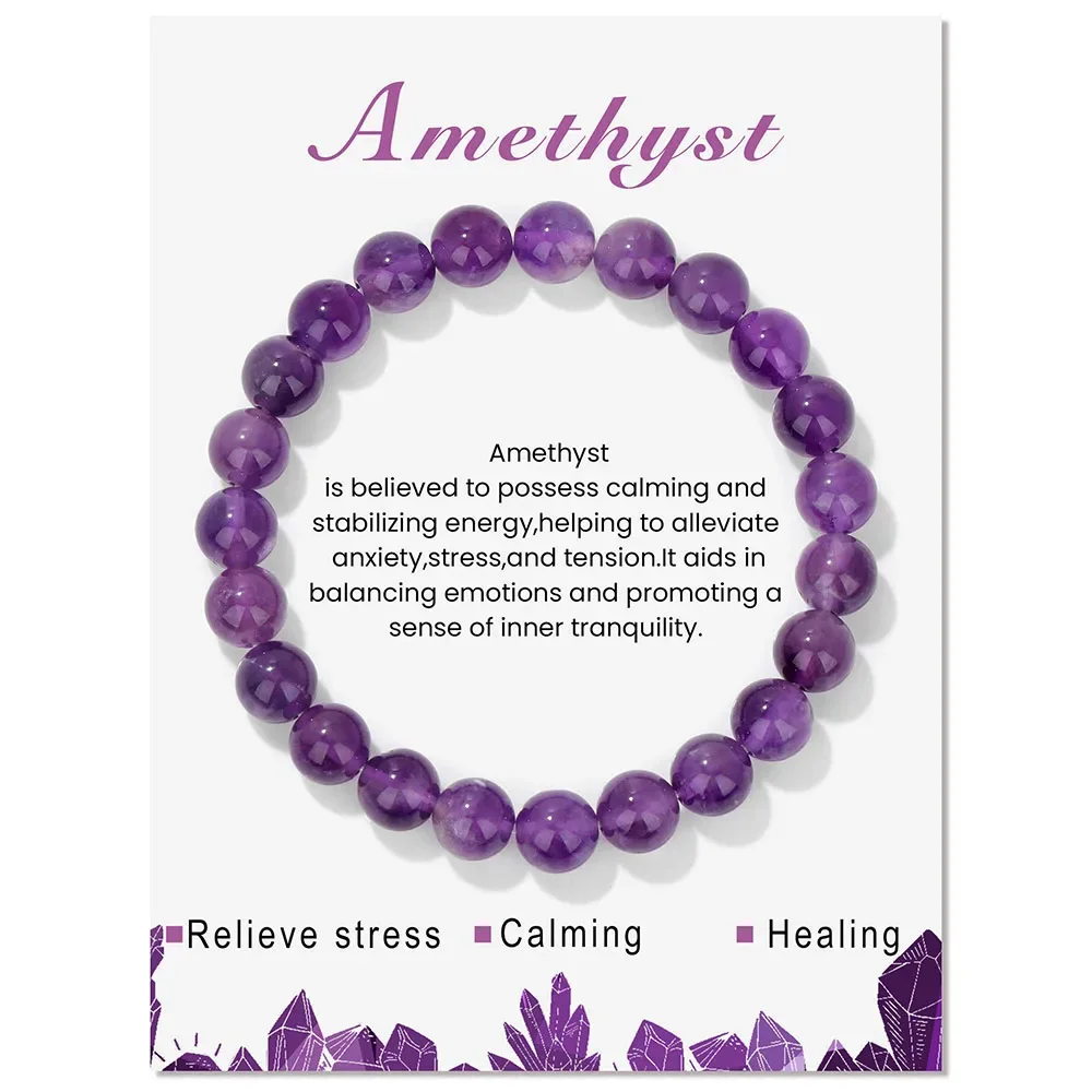 Amethyst  Rose Quartz 8mm Natural Stone Beaded Elastic Bracelet healing stones and crystals bracelets Jewelry For Women men