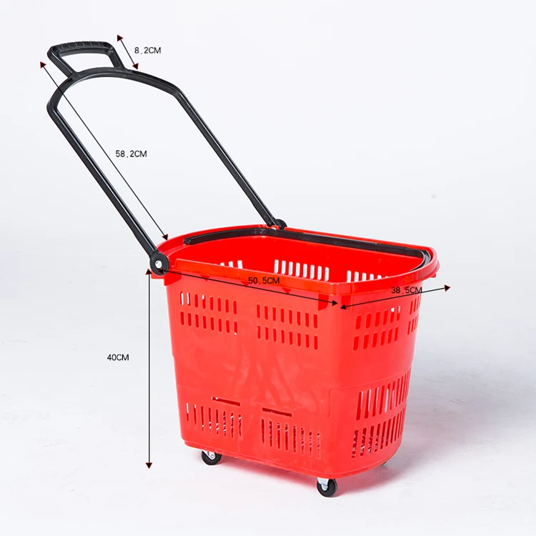 4 Wheels Folding Plastic Basket Cheap Wholesale Baskets Pull Along Shopping Trolley