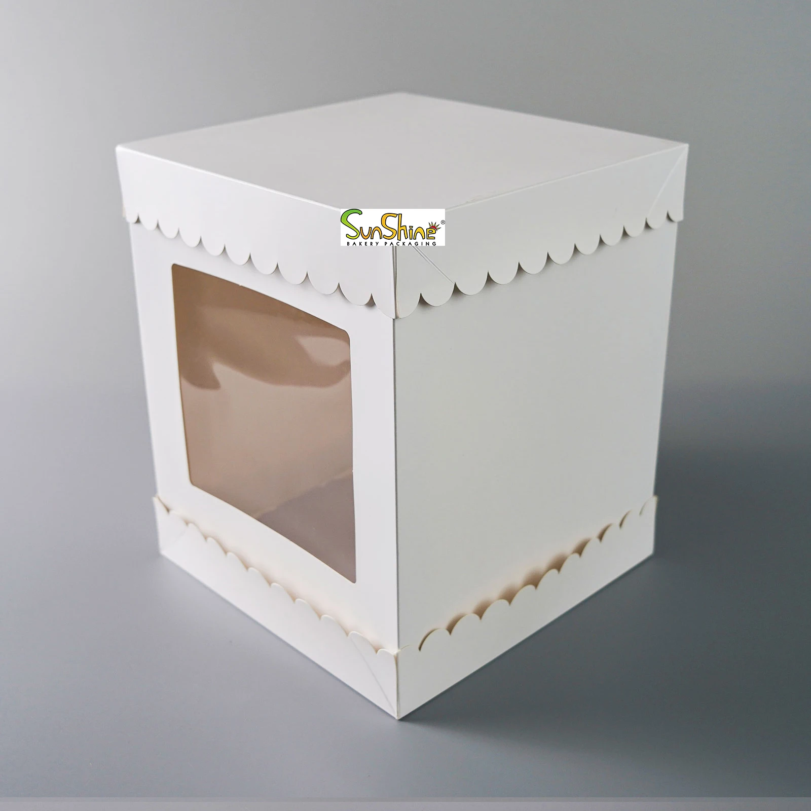 SunShine Disposable White Paper Corrugated Cardboard 10 Inch Tall Cake Boxes with Window Tall Cake Carrier White Cake Box