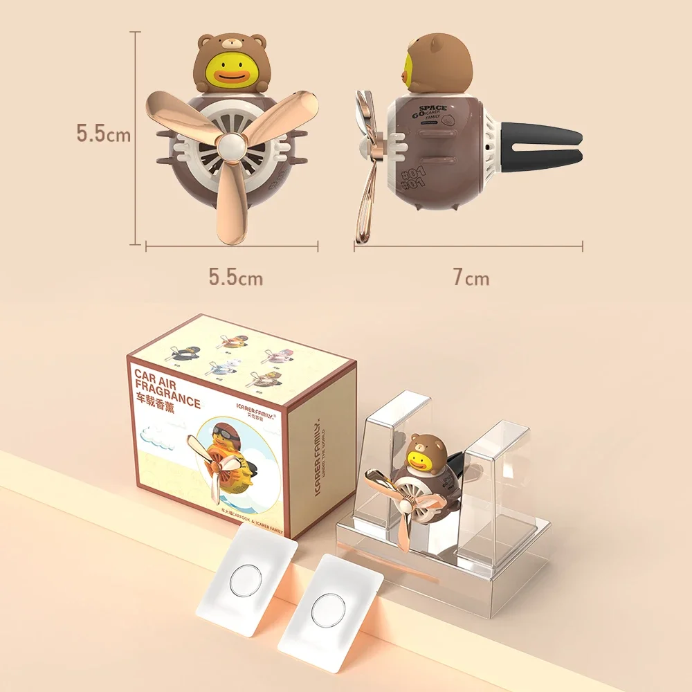 2023 Newest Cartoon Pilot Duck Automotive Rotating Propeller auto outlet Fan vent clip Perfume air freshener in the car